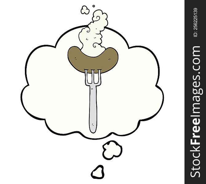 Cartoon Sausage On Fork And Thought Bubble