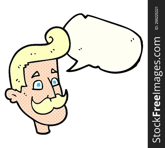freehand drawn comic book speech bubble cartoon man with mustache