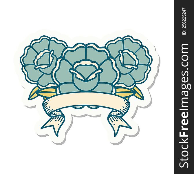 Tattoo Sticker With Banner Of A Bouquet Of Flowers