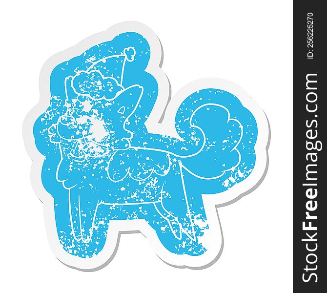 Cartoon Distressed Sticker Of A Happy Dog Wearing Santa Hat