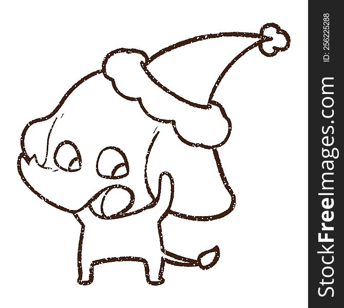 Christmas Elephant Charcoal Drawing