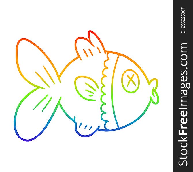 Rainbow Gradient Line Drawing Cartoon Goldfish
