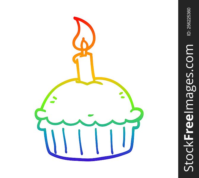 Rainbow Gradient Line Drawing Cartoon Birthday Cupcake