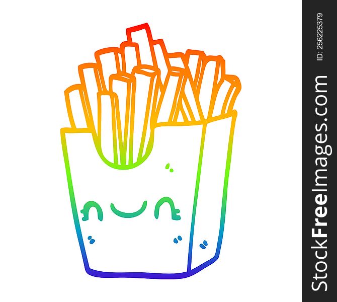rainbow gradient line drawing of a cartoon fries in box
