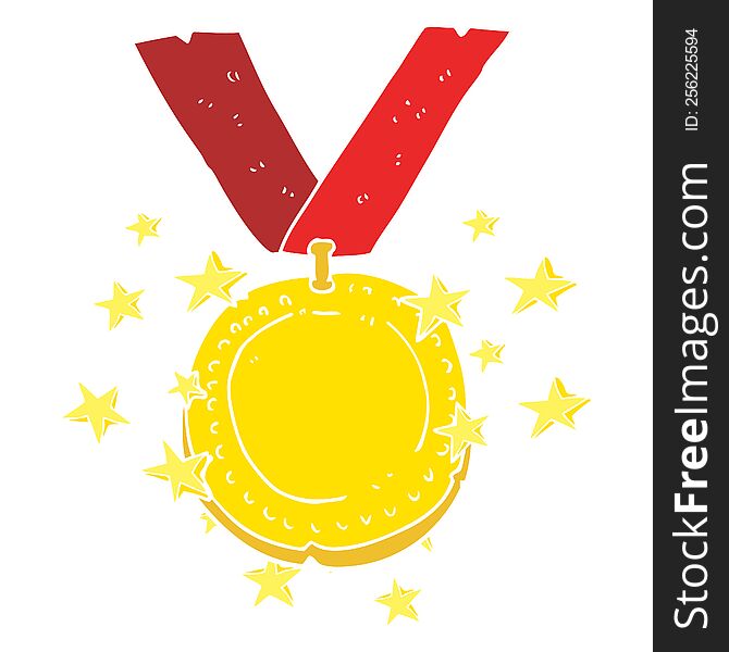 flat color illustration of sparkling gold medal. flat color illustration of sparkling gold medal