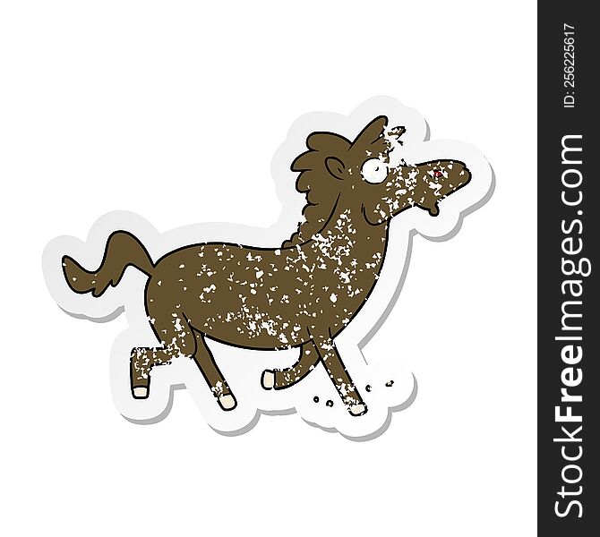 distressed sticker of a cartoon running horse