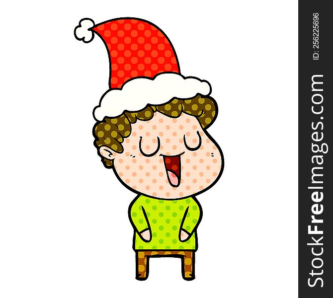 Laughing Comic Book Style Illustration Of A Man Wearing Santa Hat