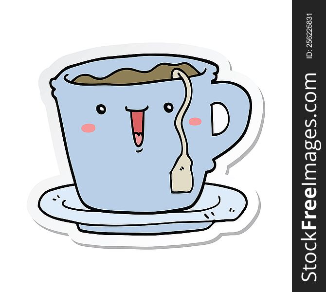 sticker of a cute cartoon cup and saucer