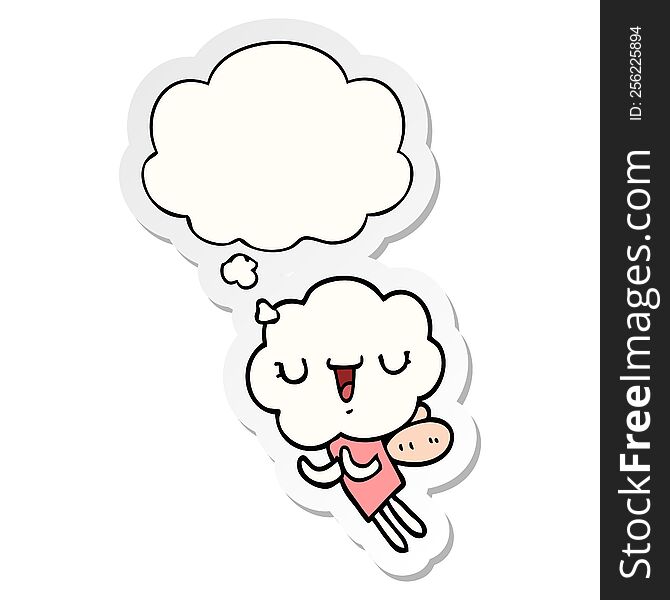 cute cartoon cloud head creature with thought bubble as a printed sticker