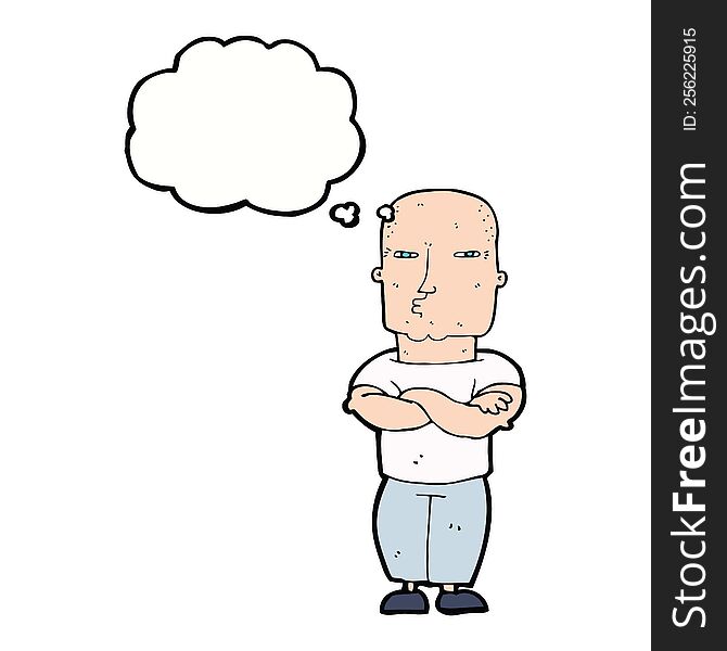 cartoon tough guy with thought bubble