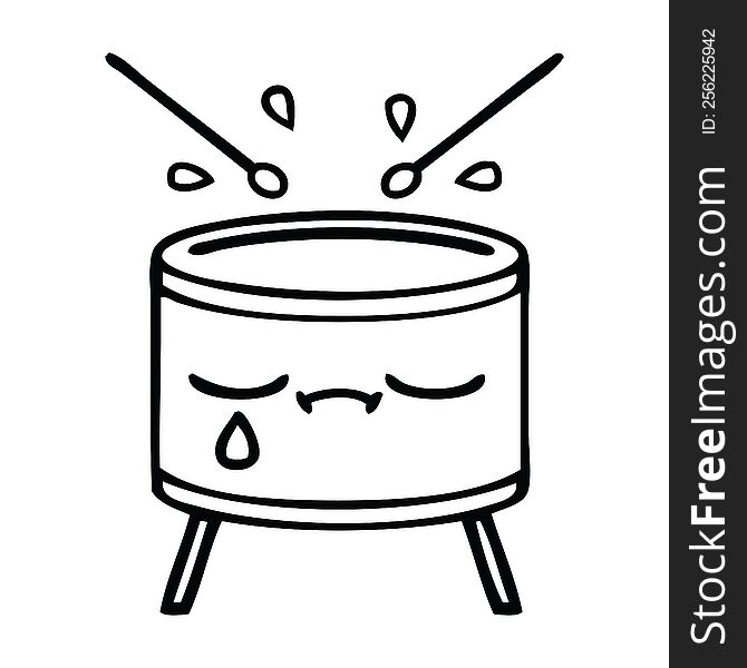 line drawing cartoon of a sad drum