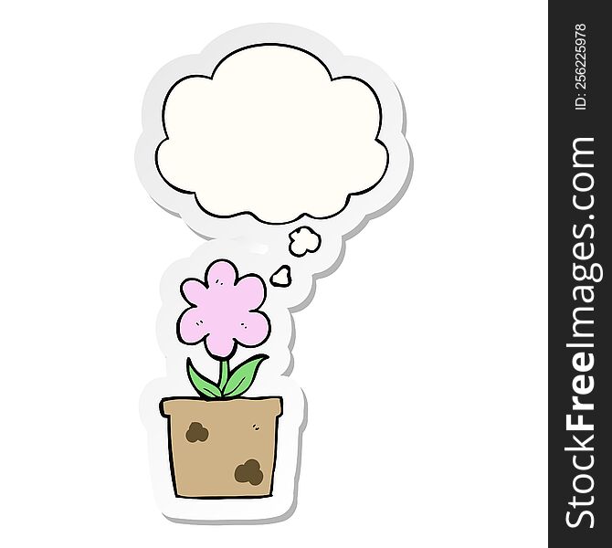 Cute Cartoon Flower And Thought Bubble As A Printed Sticker