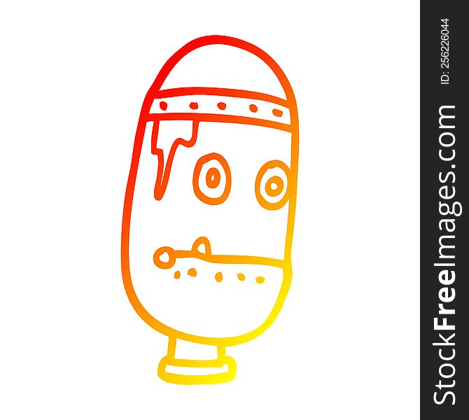 Warm Gradient Line Drawing Cartoon Retro Robot Head
