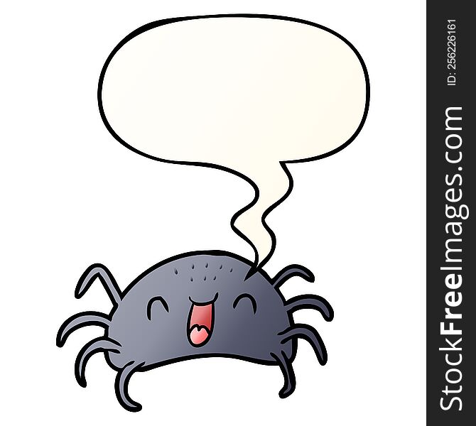cartoon halloween spider with speech bubble in smooth gradient style