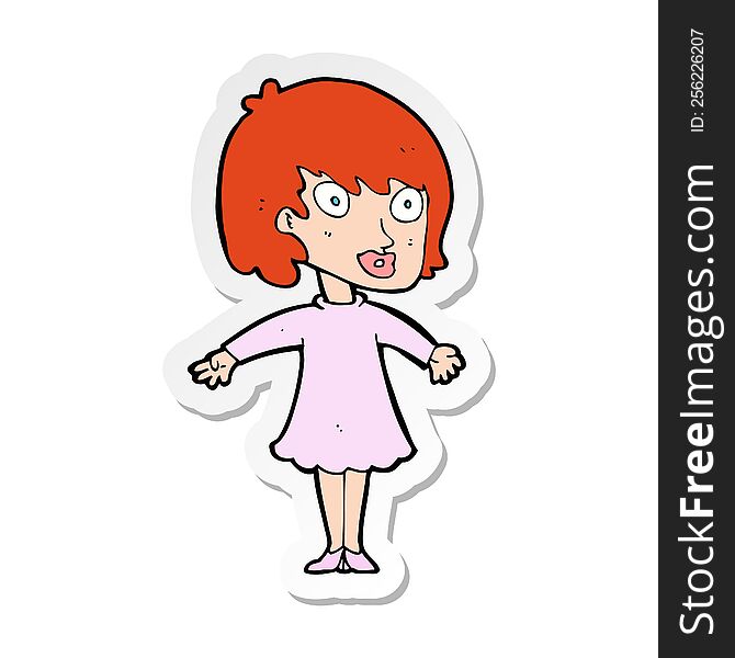 Sticker Of A Cartoon Woman Wearing Dress