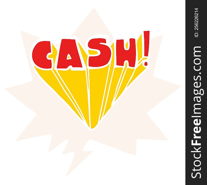 cartoon word cash and speech bubble in retro style