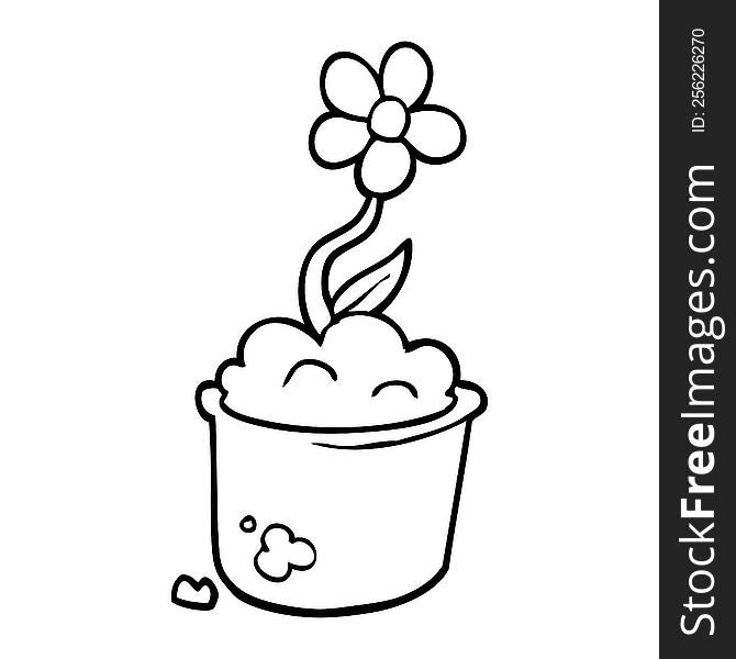 Line Drawing Cartoon Flower Pot