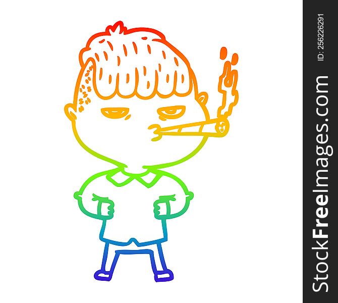 rainbow gradient line drawing cartoon man smoking