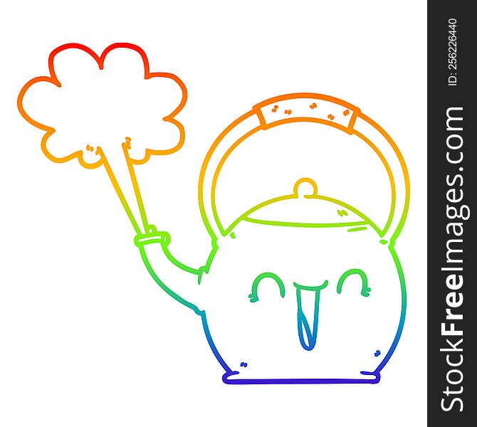 rainbow gradient line drawing of a cartoon boiling kettle