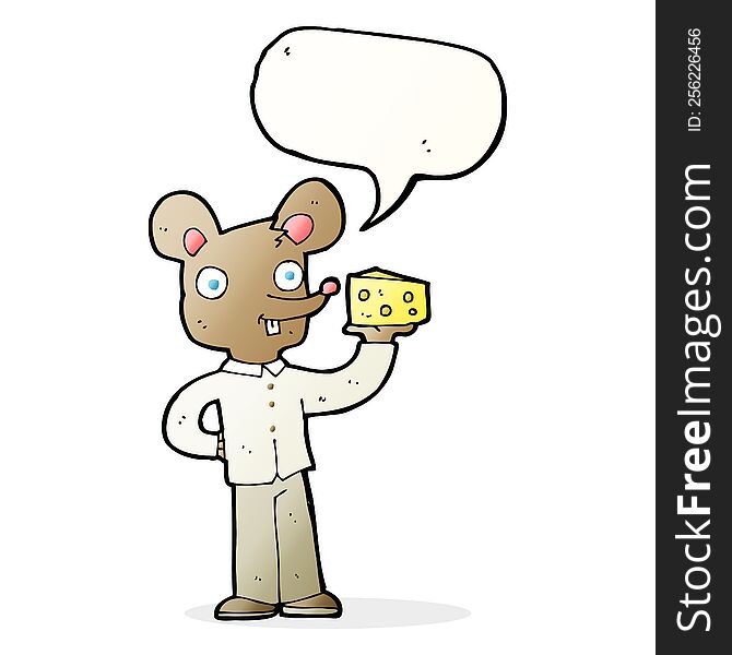 Cartoon Mouse Holding Cheese With Speech Bubble