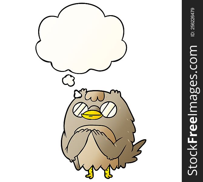 Cartoon Wise Old Owl And Thought Bubble In Smooth Gradient Style