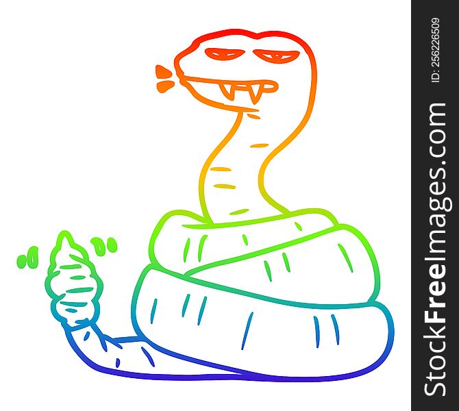 rainbow gradient line drawing of a cartoon angry rattlesnake