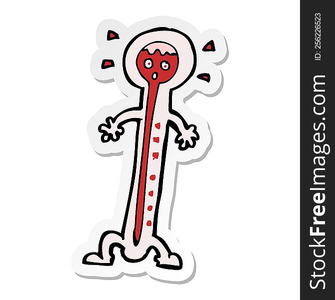 sticker of a cartoon hot thermometer
