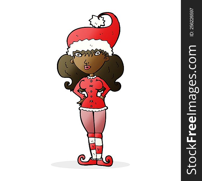 Cartoon Santa S Helper Woman