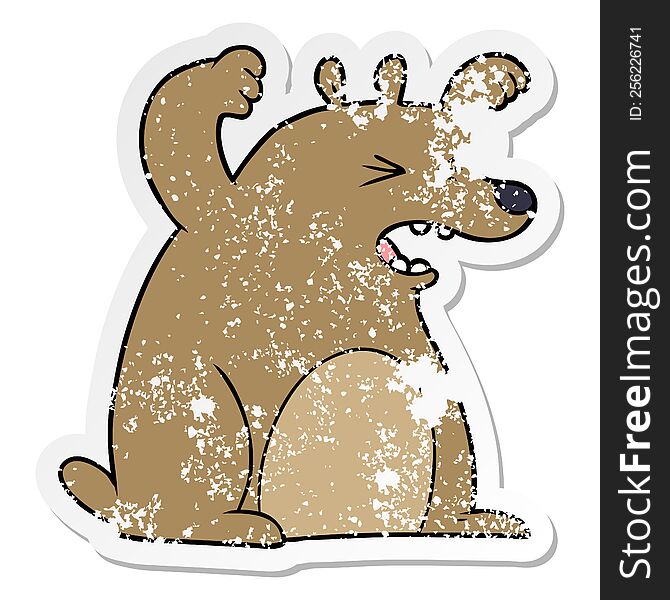 distressed sticker of a cartoon roaring bear