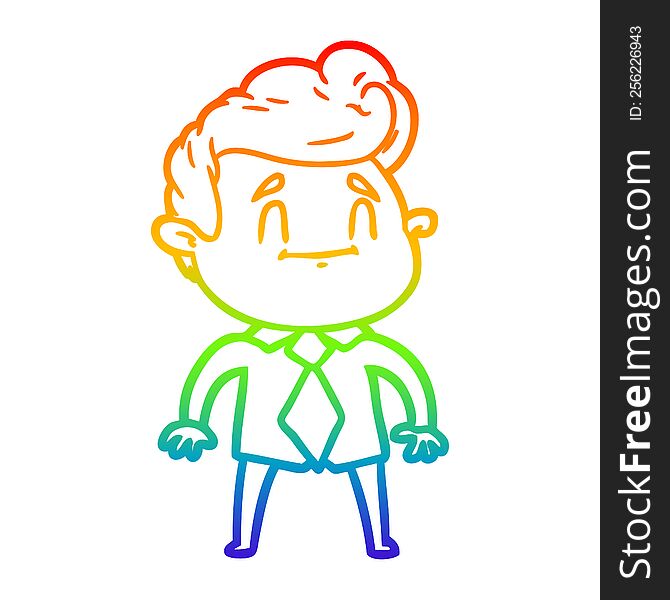 rainbow gradient line drawing of a happy cartoon man in office clothes