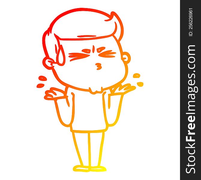 Warm Gradient Line Drawing Cartoon Man Sweating