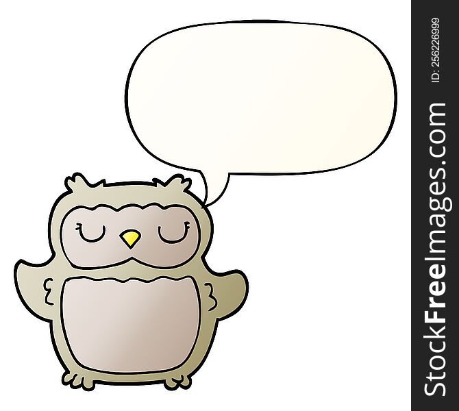 Cartoon Owl And Speech Bubble In Smooth Gradient Style