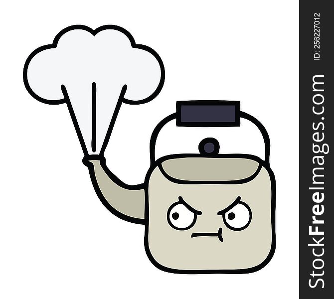 cute cartoon of a steaming kettle. cute cartoon of a steaming kettle