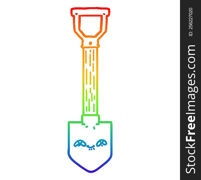 rainbow gradient line drawing of a cartoon shovel