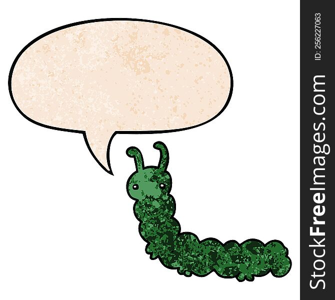 Cartoon Caterpillar And Speech Bubble In Retro Texture Style