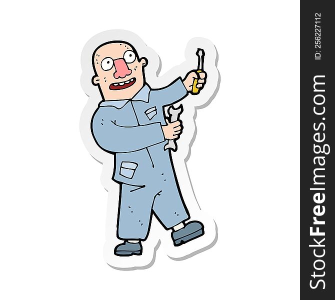 sticker of a cartoon mechanic