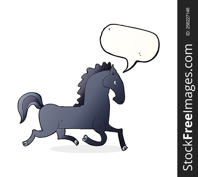 Cartoon Running Black Stallion With Speech Bubble