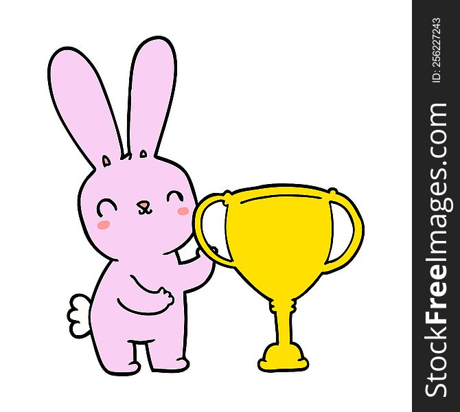 cute cartoon rabbit with sports trophy cup