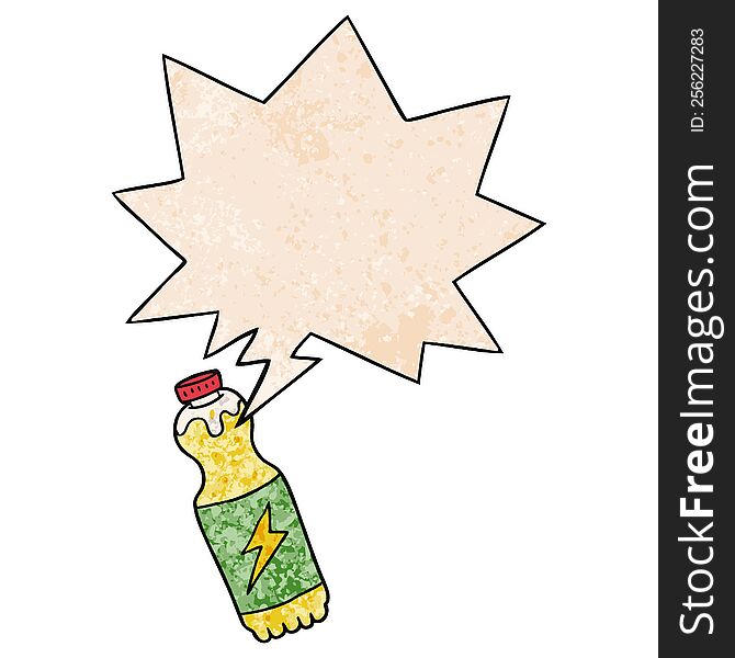 Cartoon Soda Bottle And Speech Bubble In Retro Texture Style