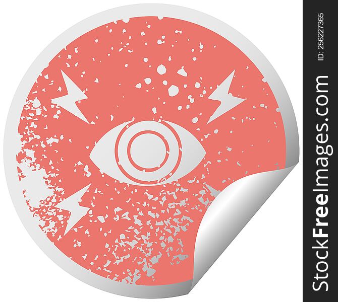 distressed circular peeling sticker symbol of a mystic eye