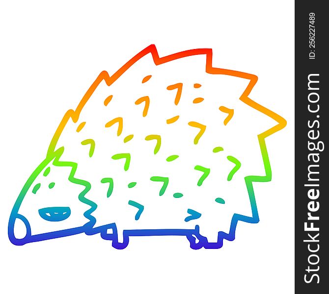 rainbow gradient line drawing of a cartoon angry hedgehog