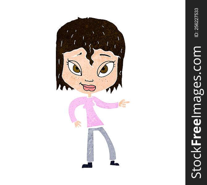 cartoon relaxed woman pointing