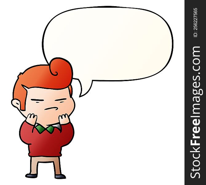 cartoon cool guy and fashion hair cut and speech bubble in smooth gradient style