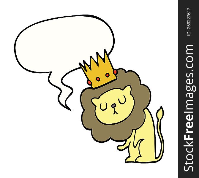 Cartoon Lion And Crown And Speech Bubble