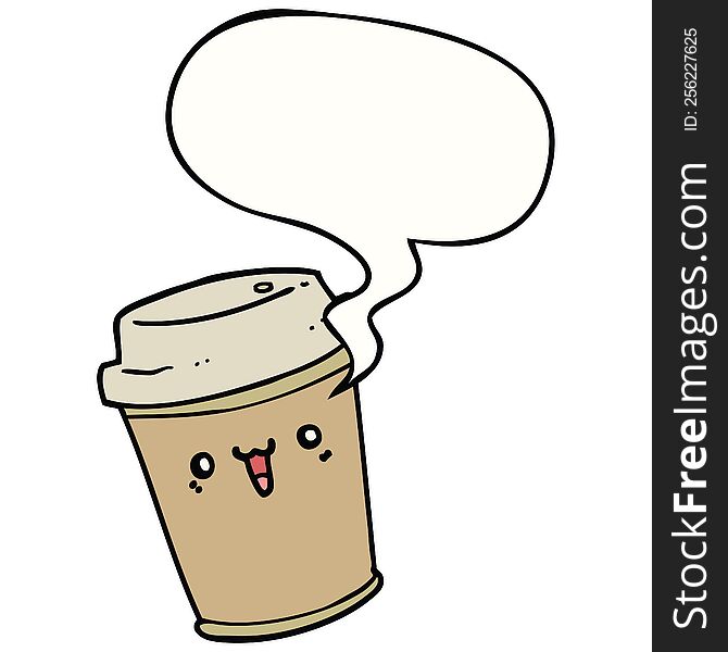 cartoon take out coffee with speech bubble. cartoon take out coffee with speech bubble