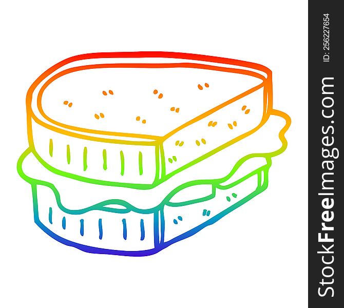 rainbow gradient line drawing of a cartoon toasted sandwich