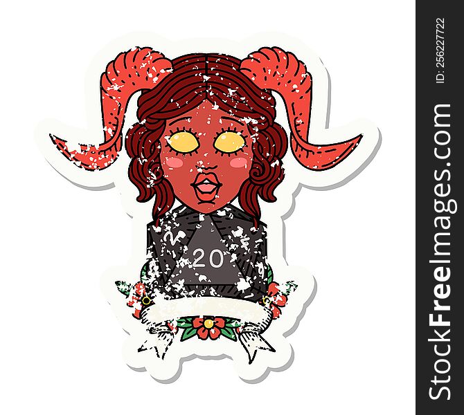 Retro Tattoo Style happy tiefling with natural 20. Retro Tattoo Style happy tiefling with natural 20