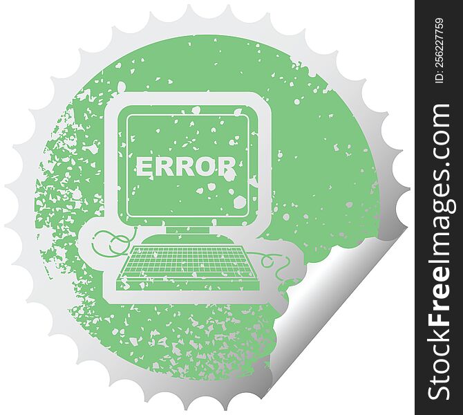 distressed sticker icon illustration of a computer error. distressed sticker icon illustration of a computer error
