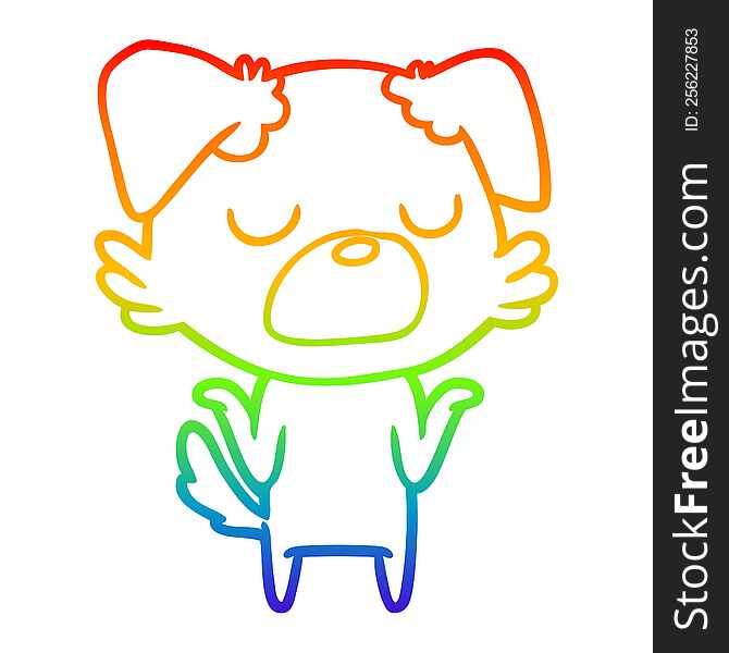 Rainbow Gradient Line Drawing Cartoon Dog Shrugging Shoulders