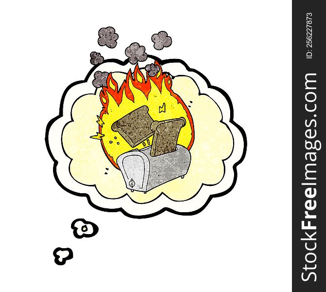 Thought Bubble Textured Cartoon Burning Toaster